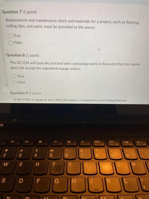 Question 7 (1 point) Replacement and maintenance
