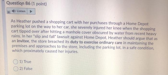 Question 86 (1 point) 4 Listen As Heather pushed