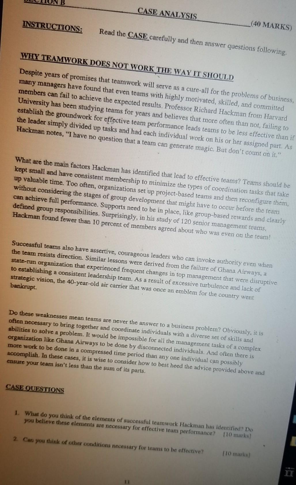 CASE ANALYSIS INSTRUCTIONS: (40 MARKS) Read the