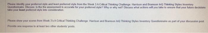 identify styles from the Week 3 Critical Thinking