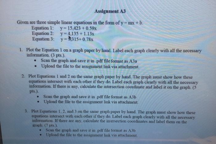 Assignment A3 Given are three simple linear