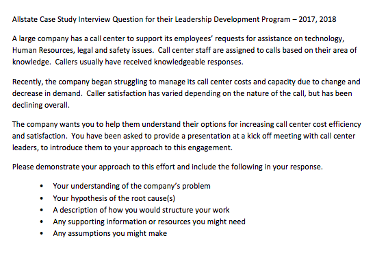 Allstate Case Study Interview Question for their