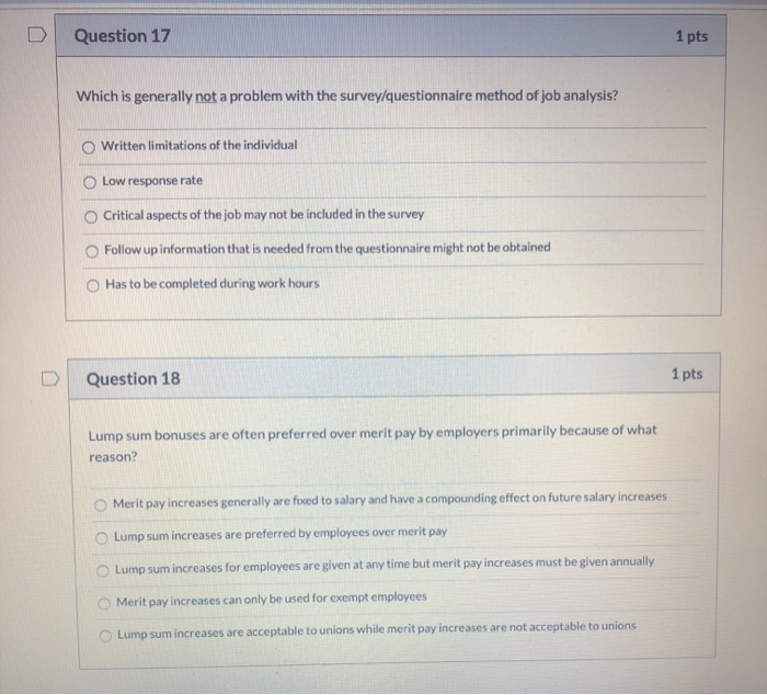 Question 17 and 18 Question 17 1 pts Which is