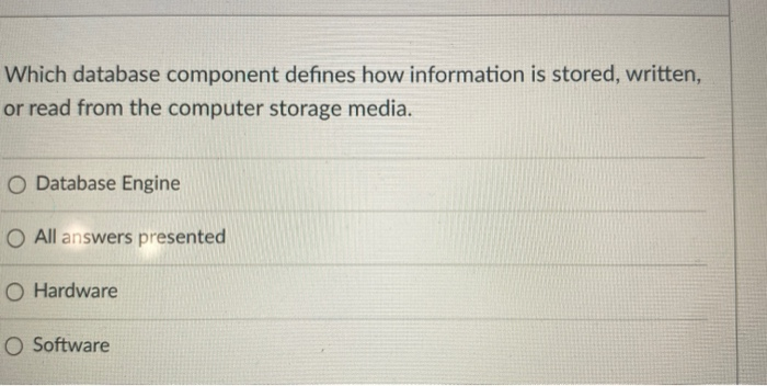 Which database component defines how information