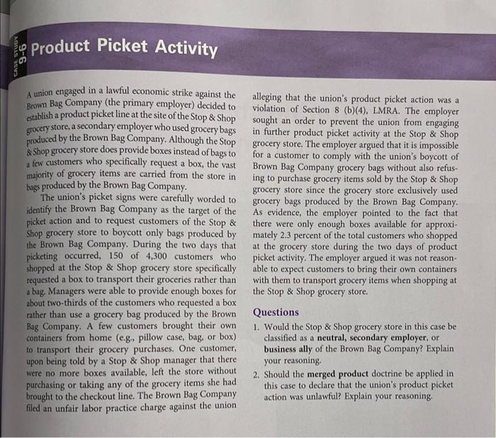 CAS. STUDY Product Picket Activity A union