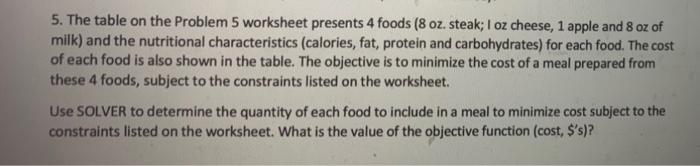 5. The table on the Problem 5 worksheet presents