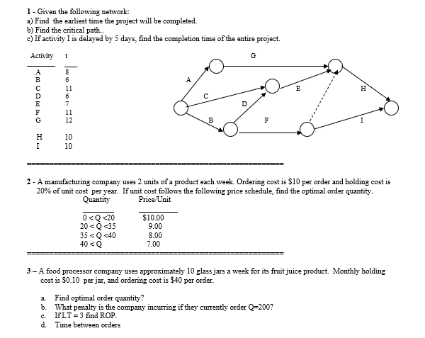 1 - Given the following network: a) Find the