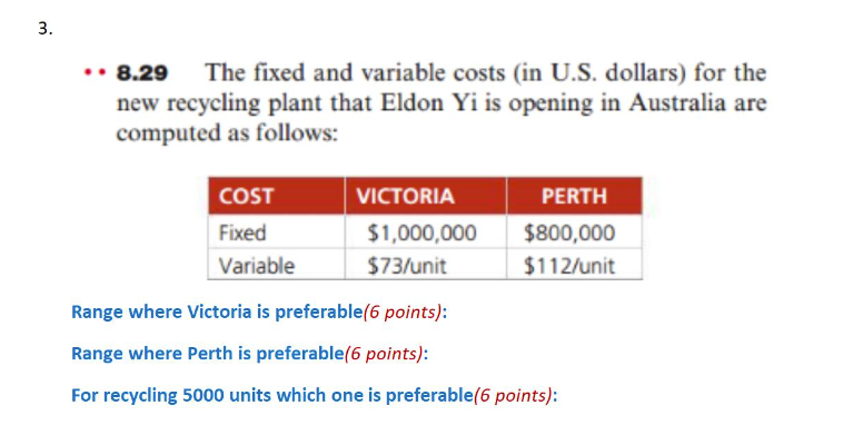 - 8.29 The fixed and variable costs (in U.S.