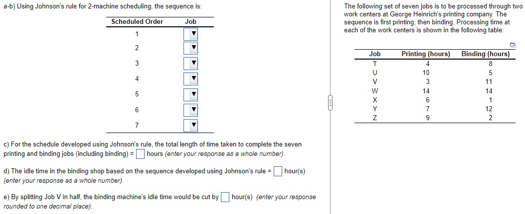 a-b) Using Johnson's rule for 2-machine