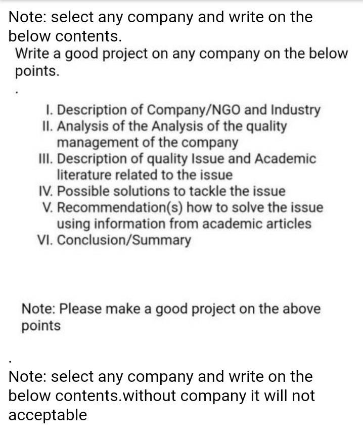 Note: select any company and write on the below