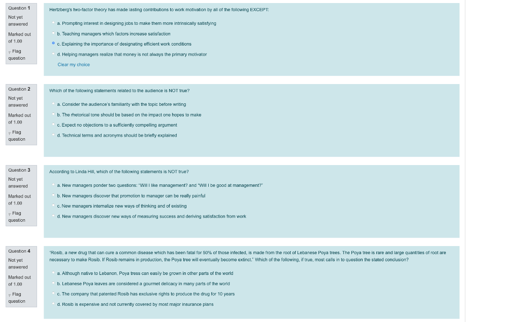 Question 1 Hertzberg's two-factor theory has made
