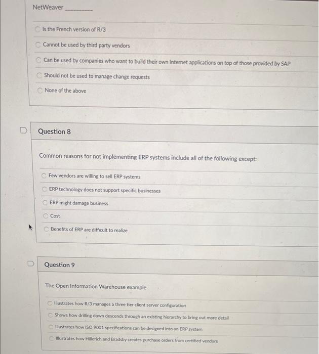 D Question 2 SAP and other ERP systems: Exactly