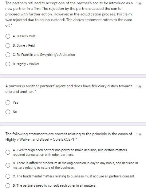 The partners refused to accept one of the