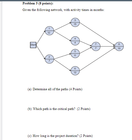 Problem 3 (8 points): Given the following