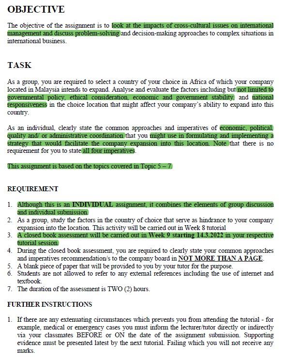 Note: the country I choose is Egypt OBJECTIVE The