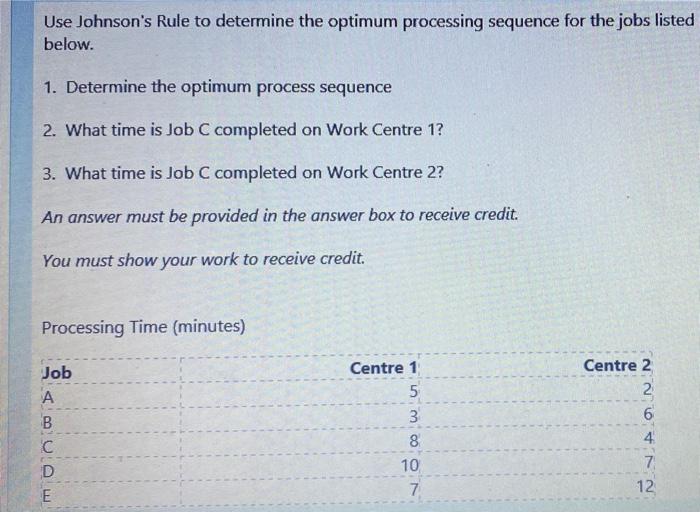 Use Johnson's Rule to determine the optimum