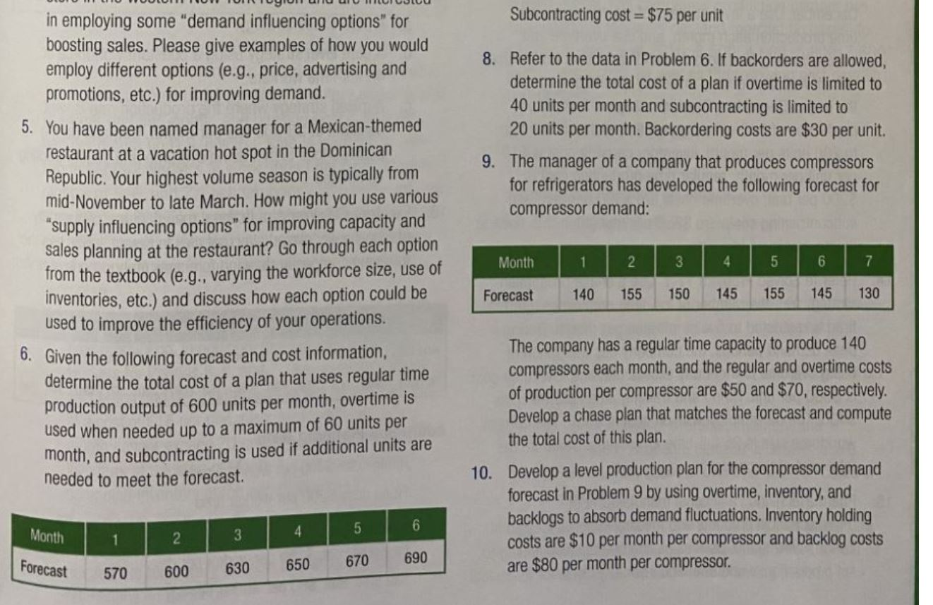 Please answer #8 in excel format with the