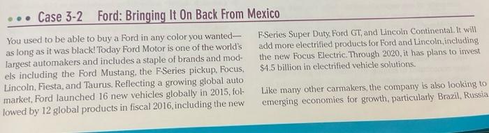 question 5 Case 3-2 Ford: Bringing It On Back