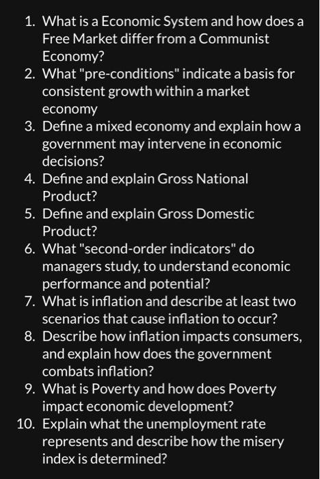 1. What is a Economic System and how does a Free