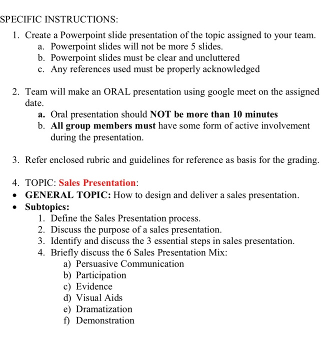 SPECIFIC INSTRUCTIONS: 1. Create a Powerpoint