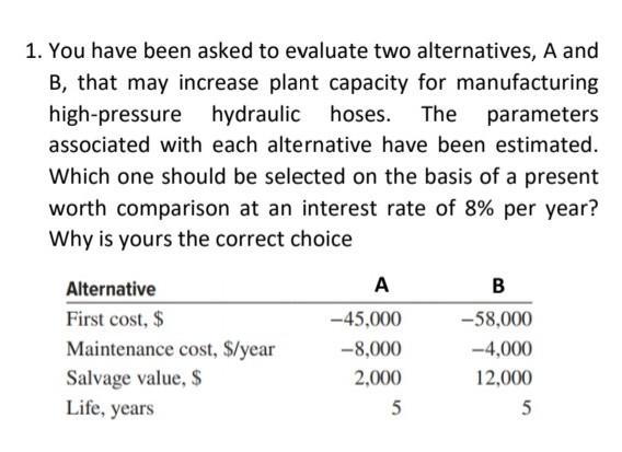 1. You have been asked to evaluate two