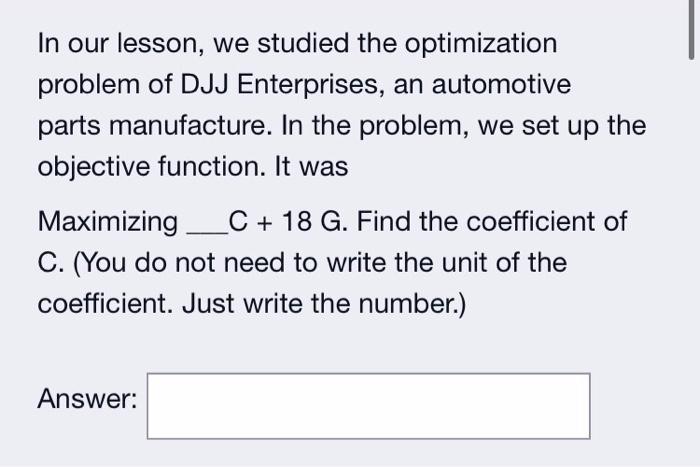 In our lesson, we studied the optimization