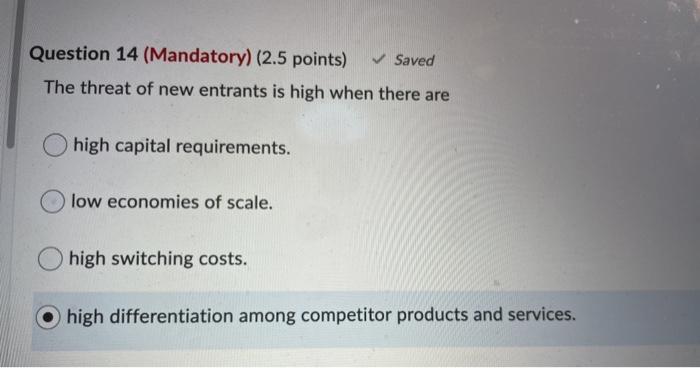 Question 14 (Mandatory) (2.5 points) Saved The