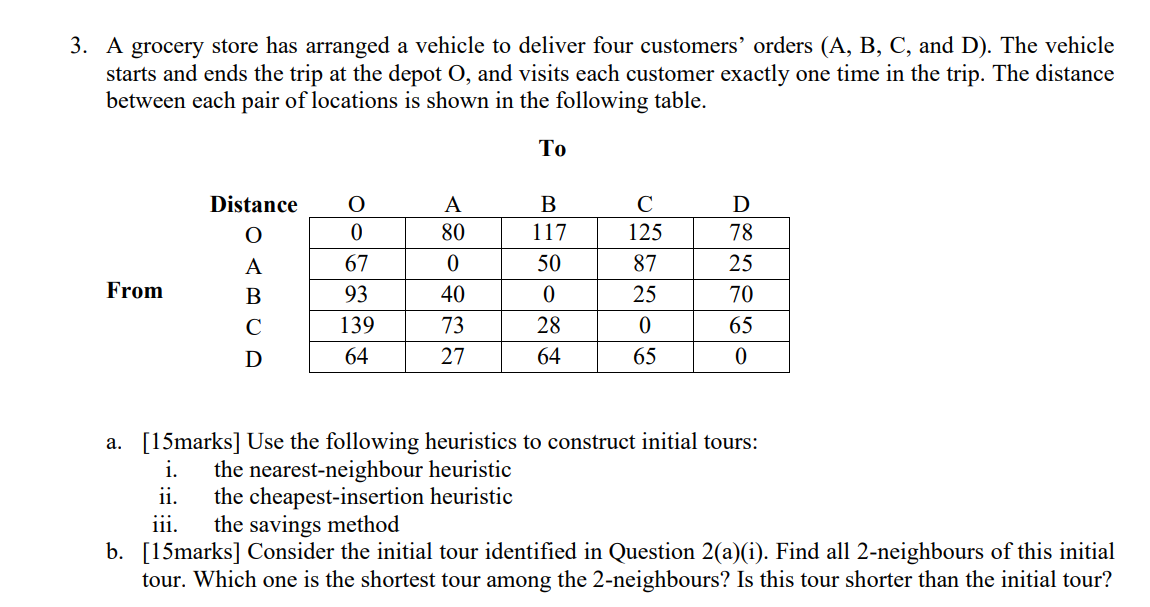 3. A grocery store has arranged a vehicle to