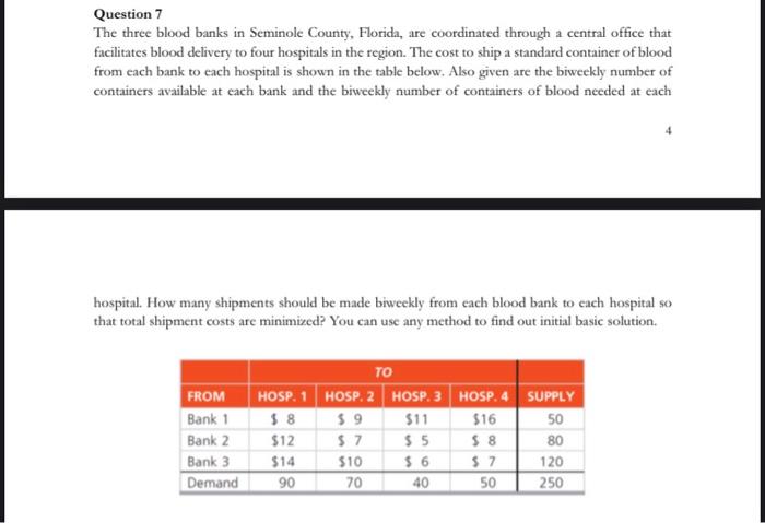 Question 7 The three blood banks in Seminole