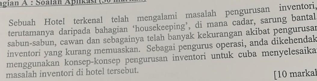 ok agian A: Soalan A Sebuah Hotel terkenal telah