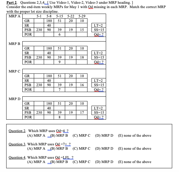 Part 2. Questions 2,3,47 Use Video-1, Video-2,