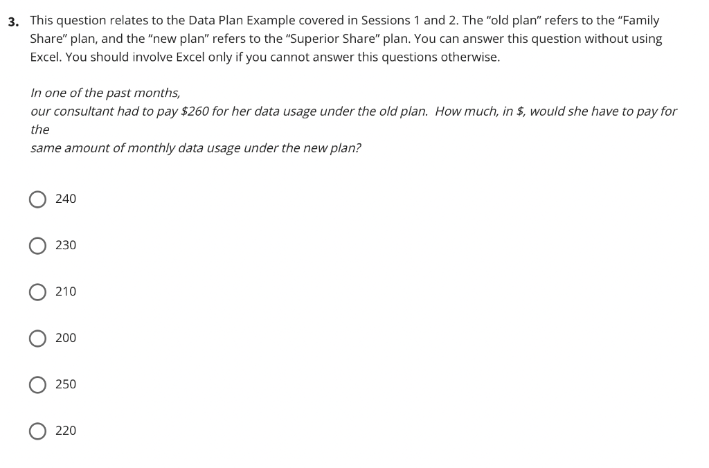 3. This question relates to the Data Plan Example