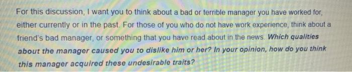 For this discussion, I want you to think about a