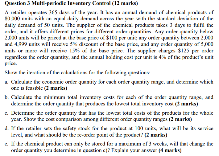Question 3 Multi-periodic Inventory Control (12