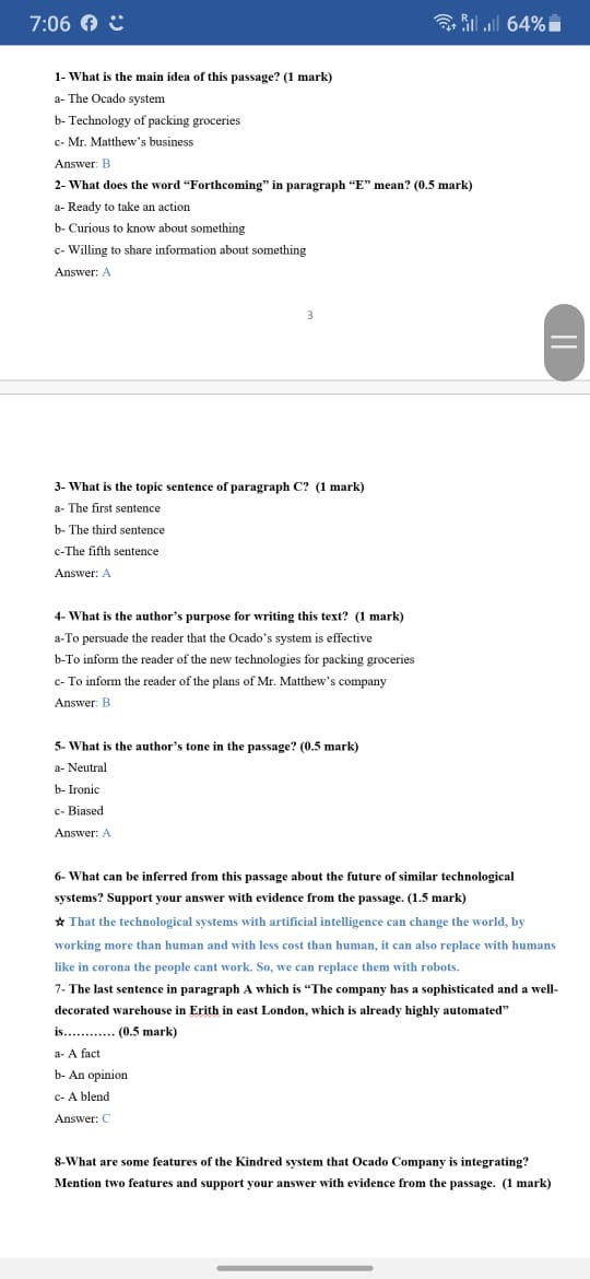 Please answer question 8 . and if possible check