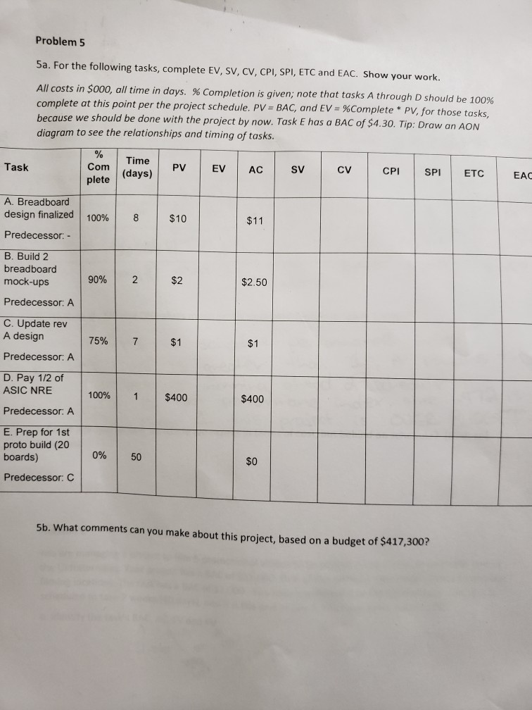 5b Please. Problem 5 5a. For the following tasks,