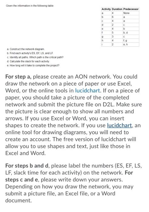 Given the information in the following table