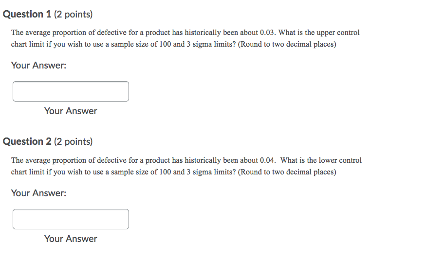 Question 1 (2 points) The average proportion of