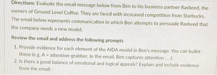 Directions: Evaluate the email message below from