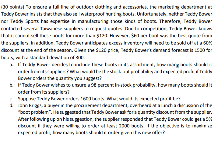 answer a and b please (30 points) To ensure a