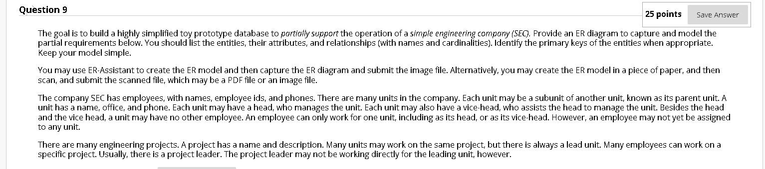 Design Of Database Course Save Answer Question 9