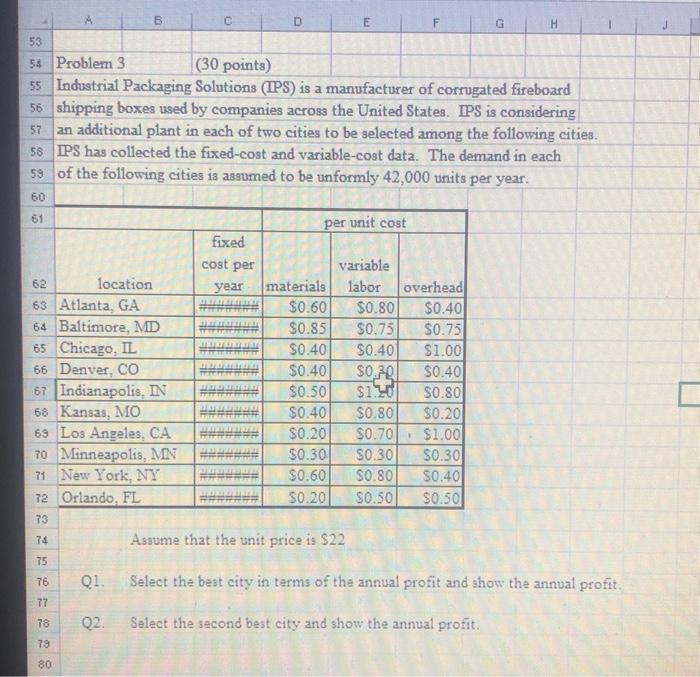 B D E F H 53 54 Problem 3 (30 points) 55
