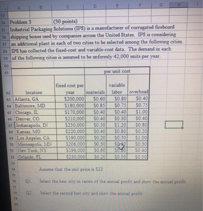 B D E F H 53 54 Problem 3 (30 points) 55