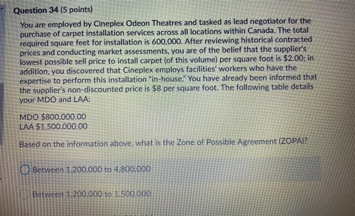 Question 34 (5 points) You are employed by