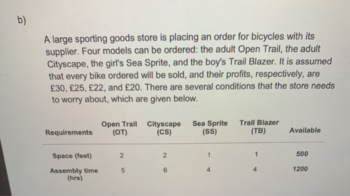 b) A large sporting goods store is placing an