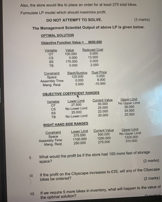 b) A large sporting goods store is placing an