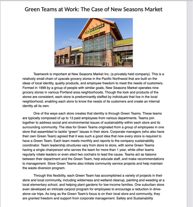 please answer 3 & 4 :) Green Teams at Work: The