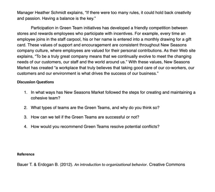 please answer 3 & 4 :) Green Teams at Work: The