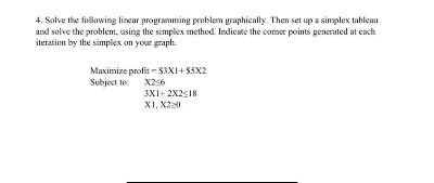 4. Solve the following linear programming problem