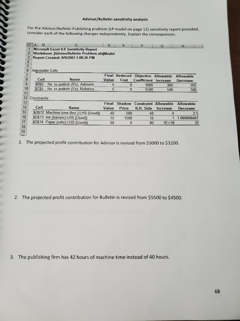 Advisor/Bulletin sensitivity analysis For the